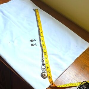 Vintage Silver Heart Necklace and Earrings Set